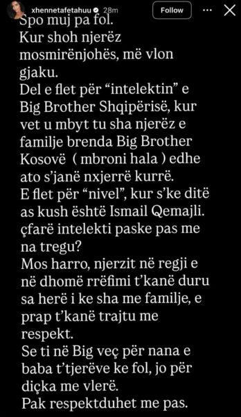 xheneta fetahu - reagon ndaj xuxit - insta story